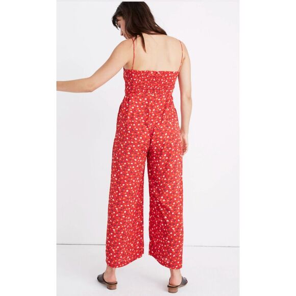 Madewell Tall Ruched Wide-Leg Jumpsuit in Prairie Floral Enamel Red Size 2 - Picture 1 of 8